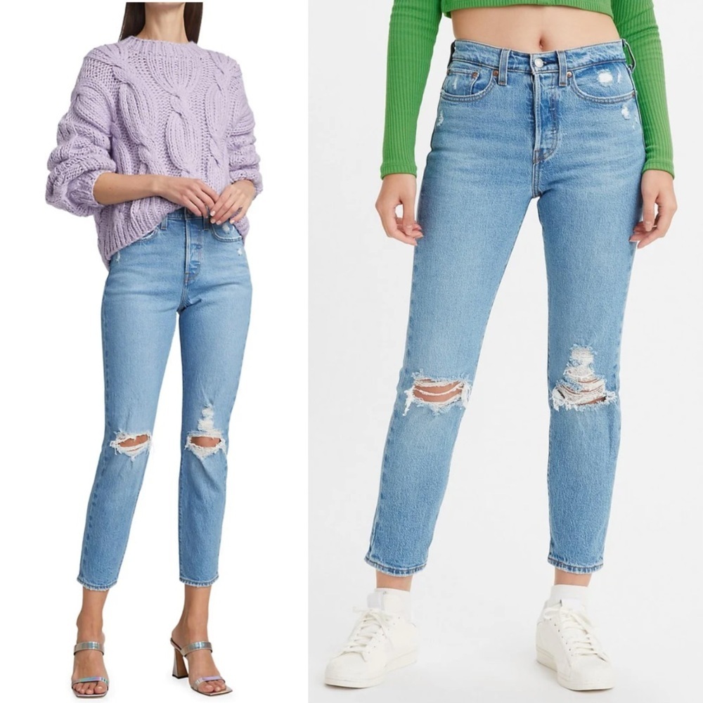 Levi’s Wedgie Jeans Straight Leg Tapered Distressed high rise button fly Blue 28